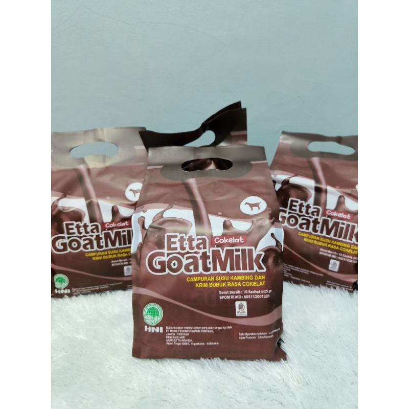 

Etta Goat Milk Cokelat HNI HPAI merupakan perpaduan yang pas antara susu kambing bubuk ettawa dengan krim