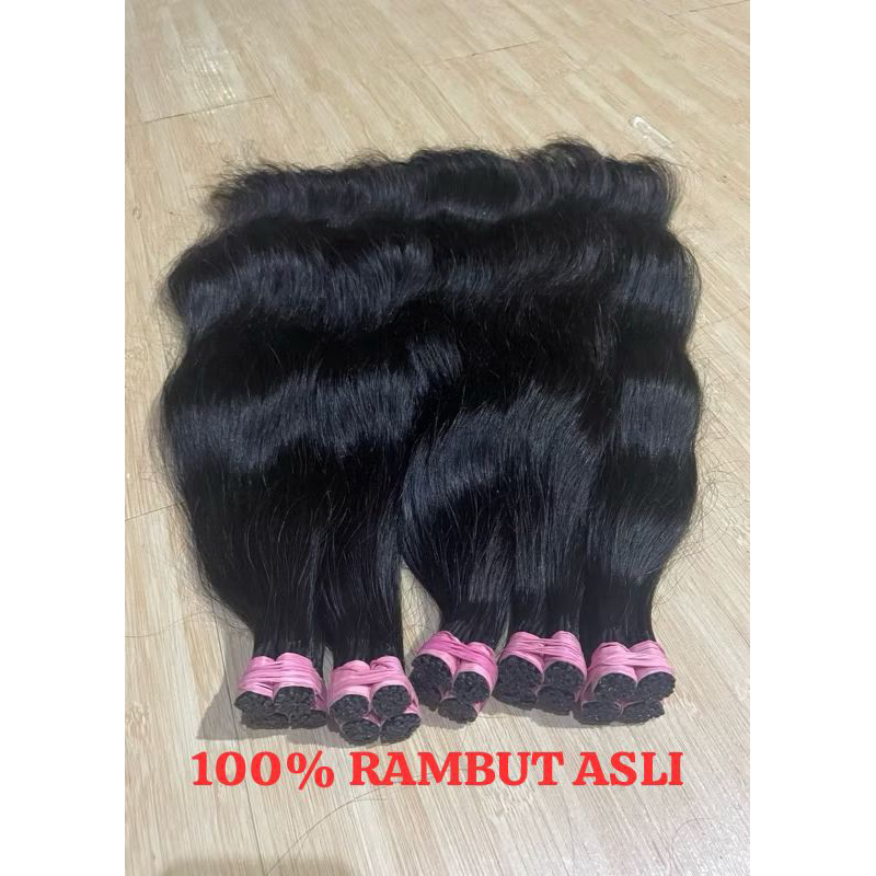 Rambut Sambung asli warna hitam natural ukuran 45 - 70 cm 100% Rambut manusia