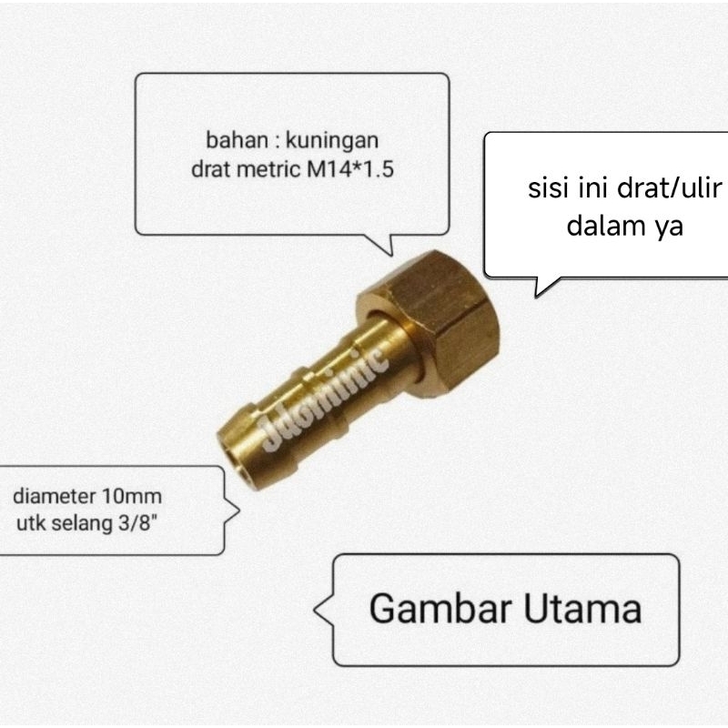 sambungan selang 3/8" inchi inc in dim selang air benang bening rumah rumahan lubang 10mm 1cm nepel 