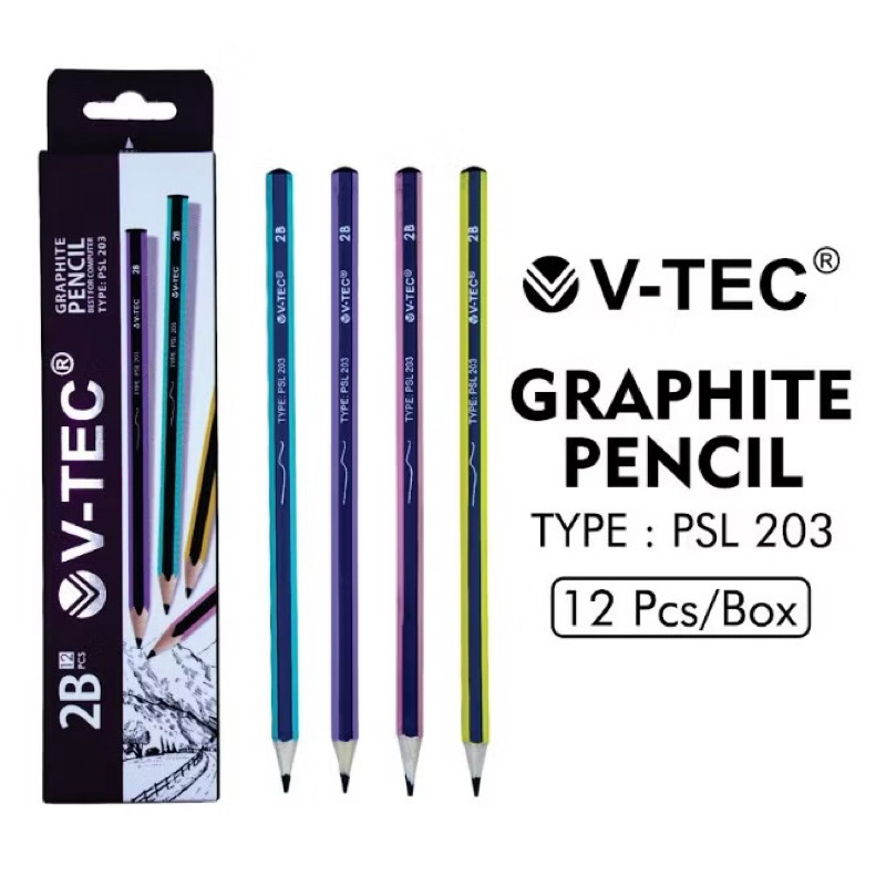 

V Tec Pensil 2B 1 box isi 12pcs - V Tec Graphite Pencil Pensil Kayu Grafit 2B isi 12pcs