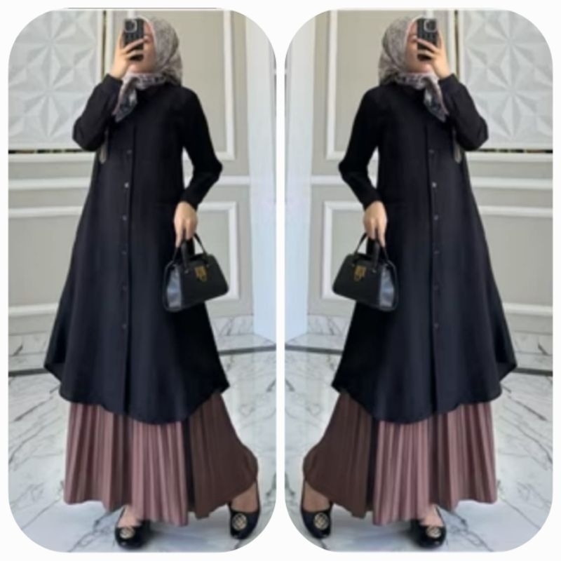 tunik wanita muslimah terbaru standar ld 110 jumbo ld 120 tunik modern busui full kancing depan