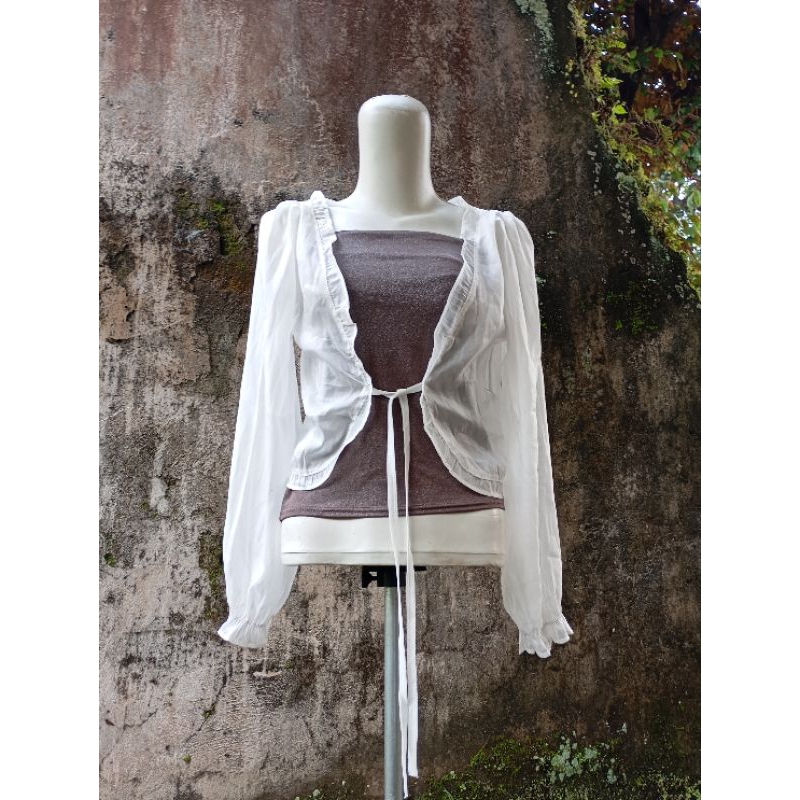 BOLERO / KARDIGAN PUTIH CROP TRANSPARAN KAWAII TALI