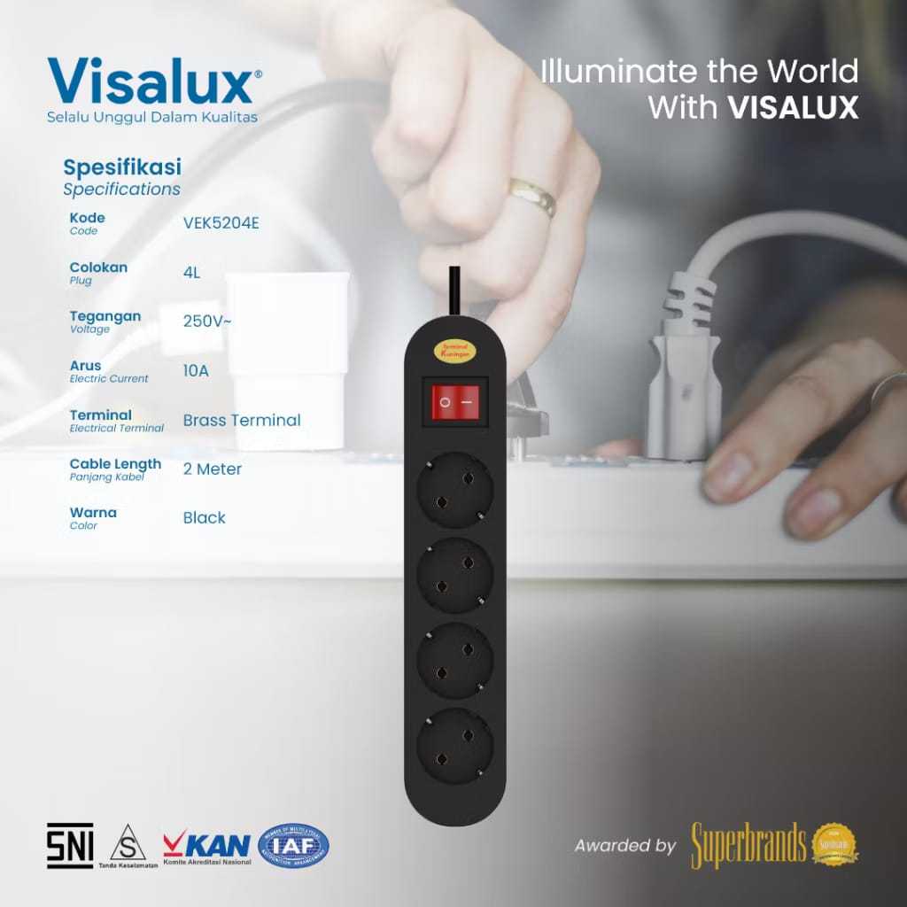 Visalux Kabel Extension Mozart - 4L (Colokan 4 Lubang) (MOZ-VEK5204E-2m)