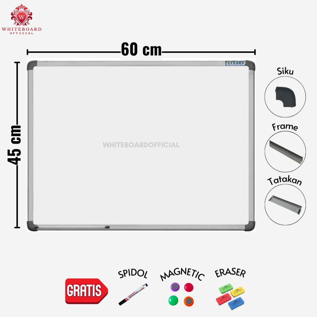 

SAKANA Papan Tulis White Board 45x60cm / Whiteboard Magnet Gantung Mudah Dihapus & Ditempel Magnet