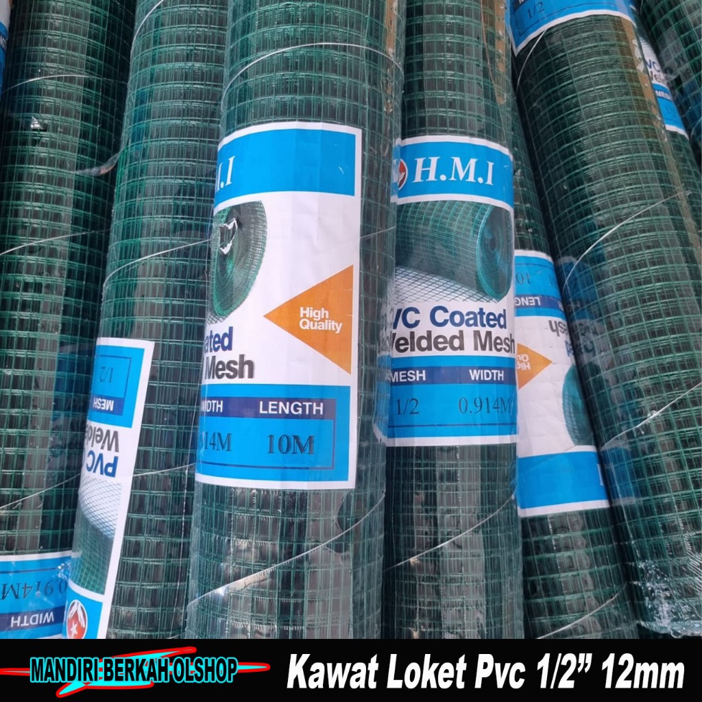 JEVONO 10 METER Kawat Loket PVC Hijau 1 Roll 1/2'' / Kawat Ram / Kawat Kandang / Kawat Cor 1/2''