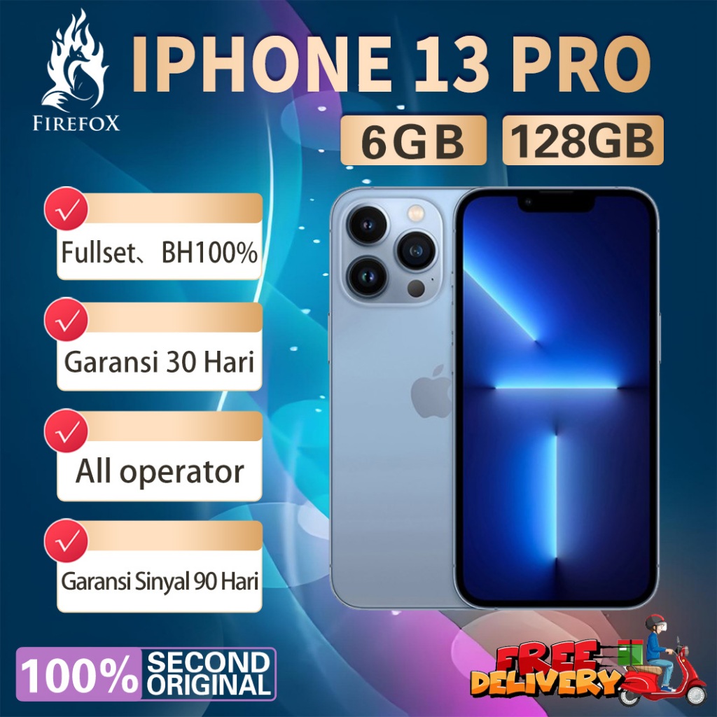iPhone 13Pro 128GB Second BEKAS ORIGINAL100% INTER 6.1"OLED-Ori FULLSET Mulus Like New Smartphone