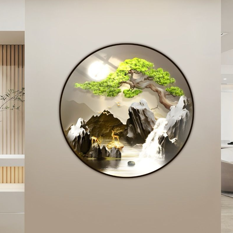Lukisan Pajangan Mewah Procelain Diamond 5d Printing Model Bulat Pemandangan