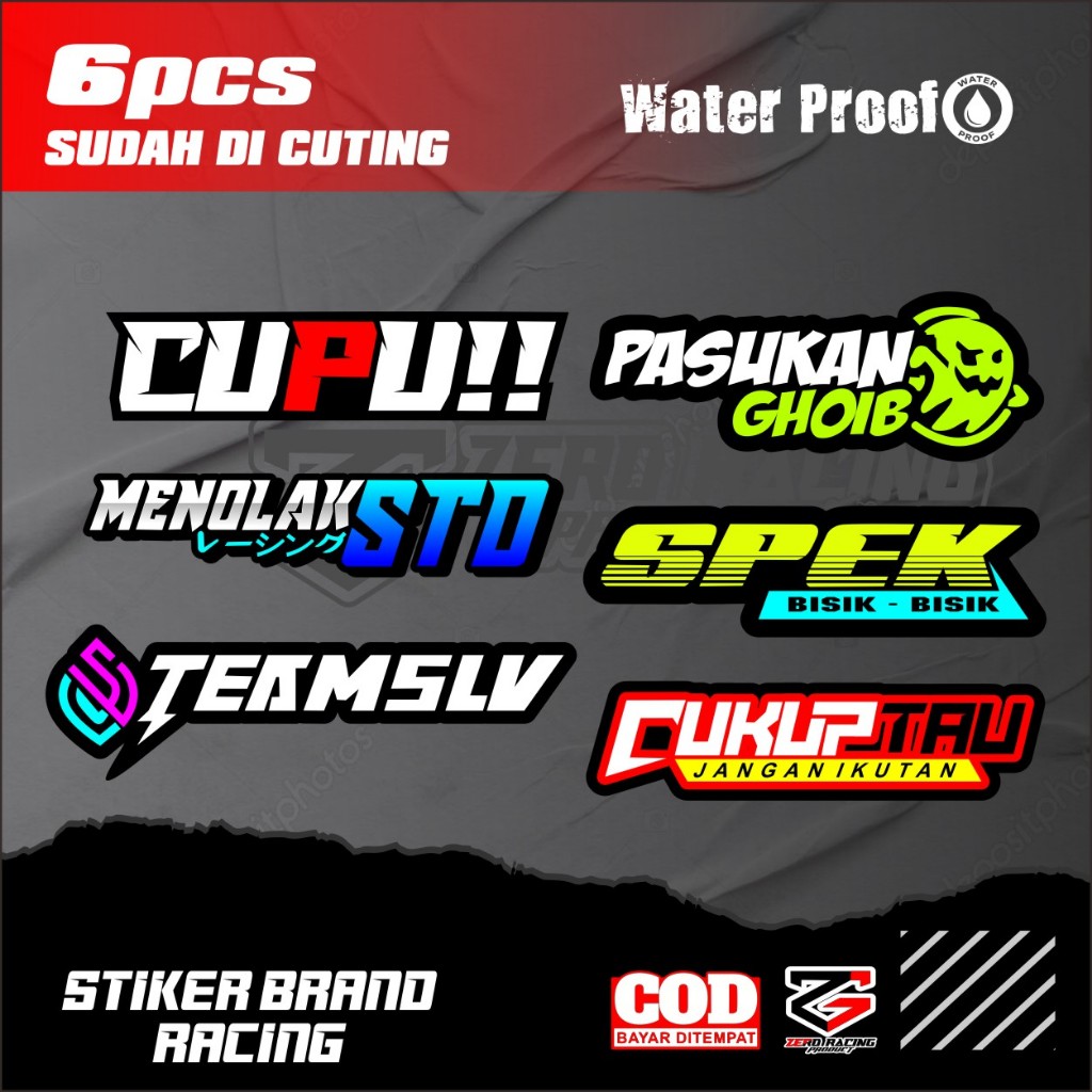 

PAKET STIKER PACK MOTIF KATA - KATA BRAND RACING DRAG BAHAN VYNIL KUALITAS PREMIUM ANTI LUNTUR