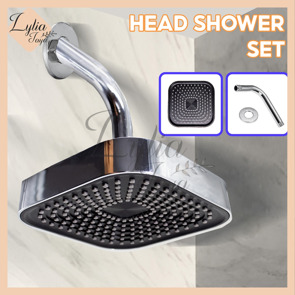Head Shower Kamar Mandi Bentuk Kotak Warna Hitam Silver Bahan Abs Chrome DP-323+WG-238 Silver
