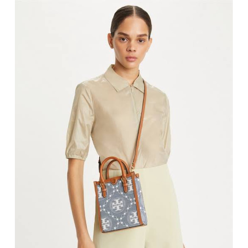 Tas Tory Burch Monogram Denim Mini Tote