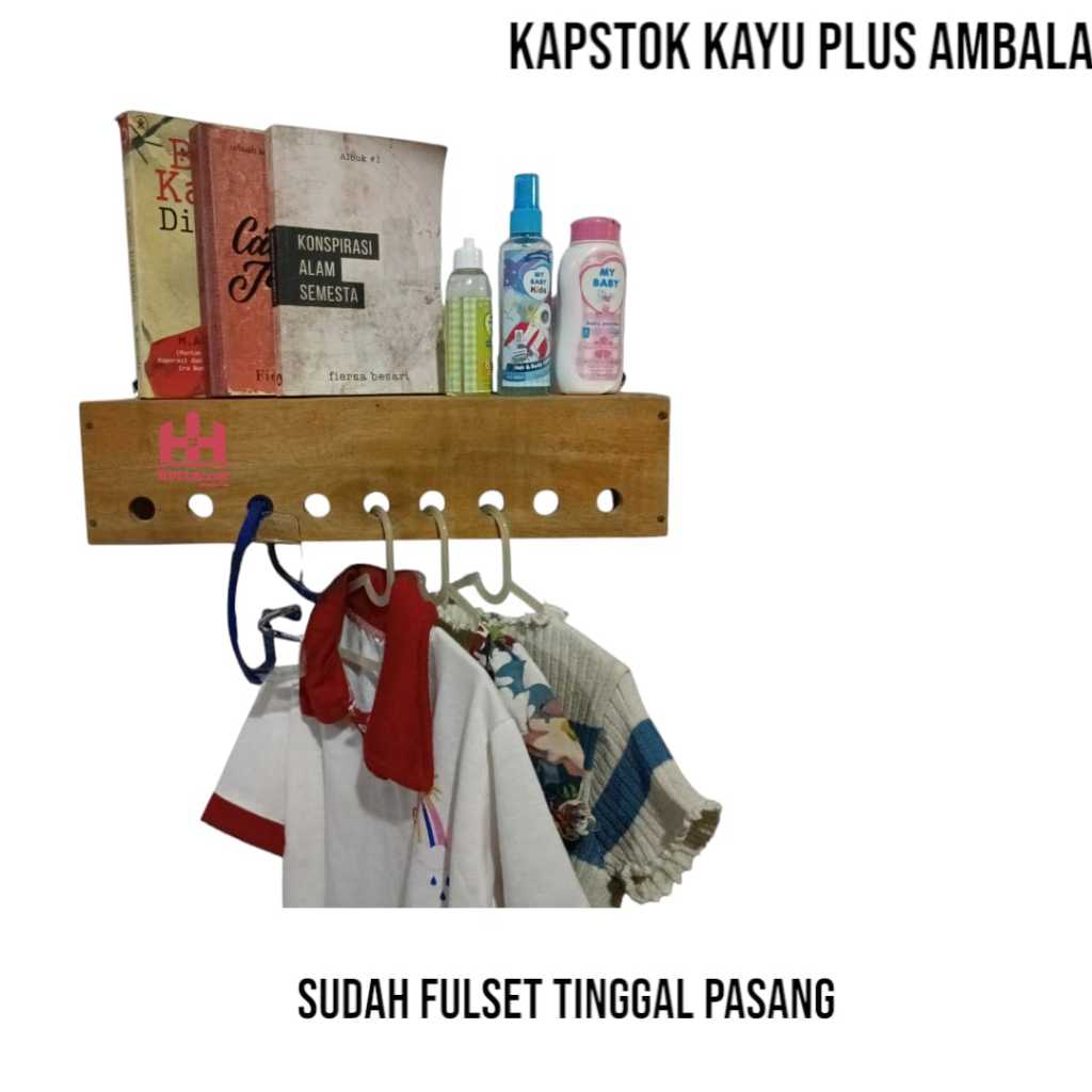Rak Ambalan Kayu kombinasi Kapstok/HIASAN DINDING MULTIPUNGSI