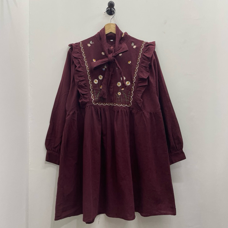 TJ147 || Josei Tunik Rempel Motif Bordir || Tunik Ruffle Free Belt