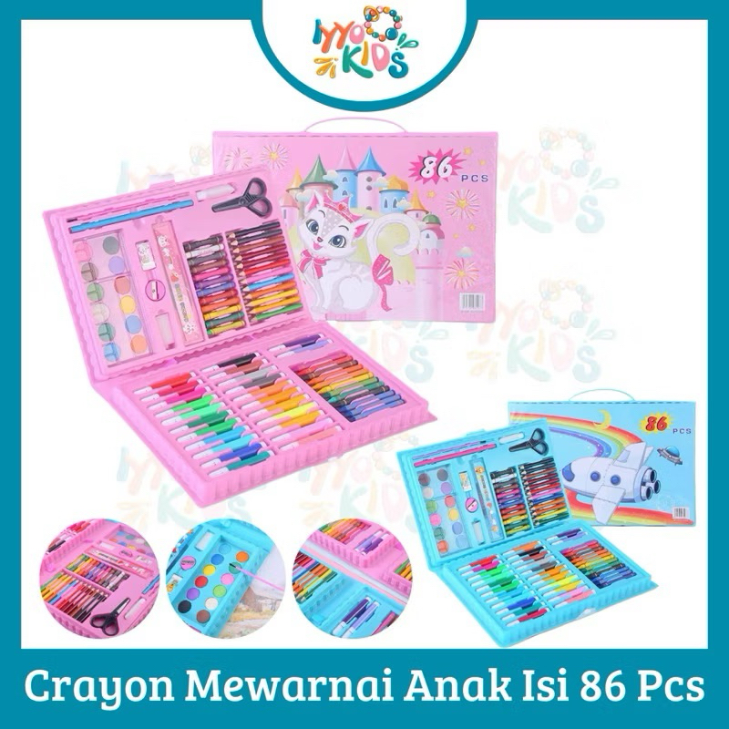 

(crayon 86 pcs) crayon set 86 pcs / Pensil Warna Crayon isi Cat Air Menggambar Anak Alat Warna Lukis set
