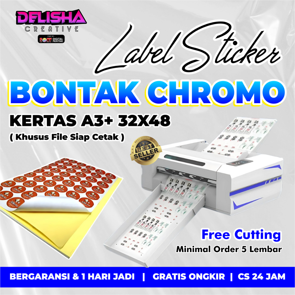 

CETAK STIKER A3+ BONTAK KROMO + CUTTING