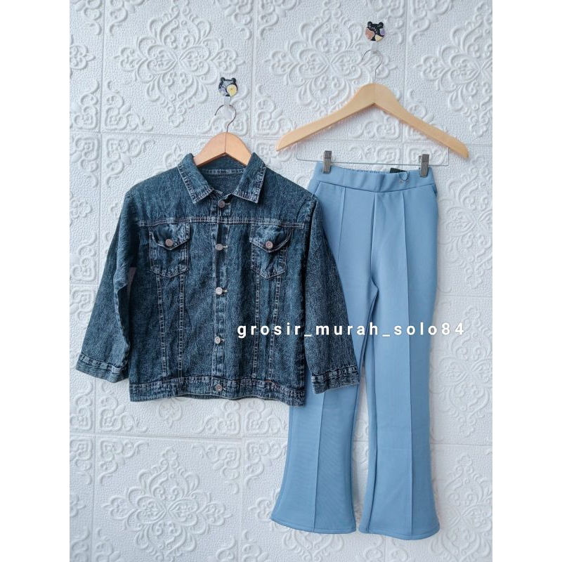 Setelan Anak Perempuan Meldiva Atasan Jacket Jeans + Celana Cutbray Scuba Terbaru