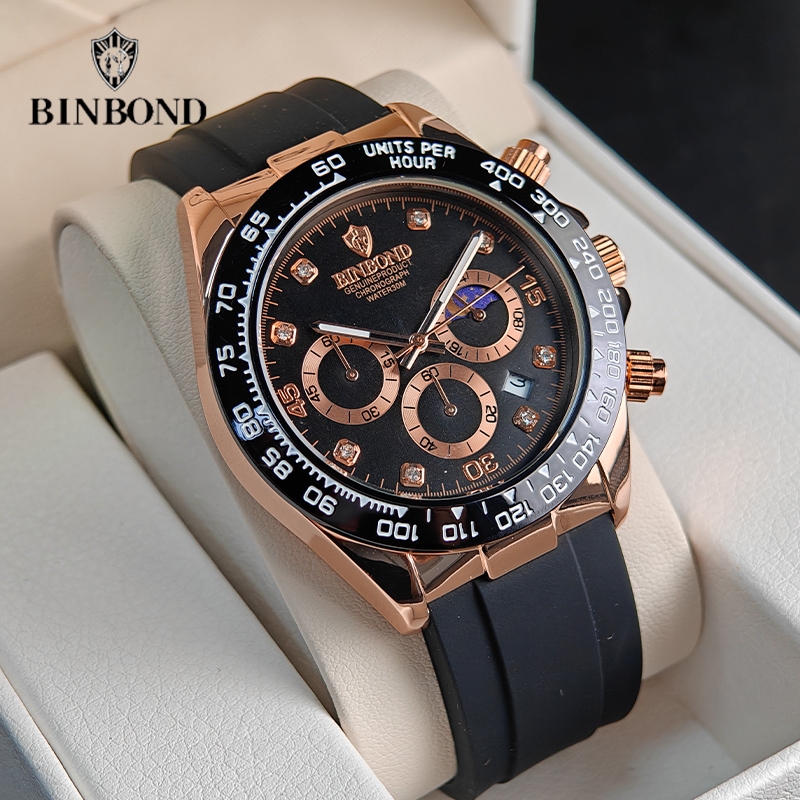 BINBOND Jam Tangan Pria Premium Jam Tangan Kuarsa Pria Premium Mewah Jam Tangan Pria Tali Silikon Ta