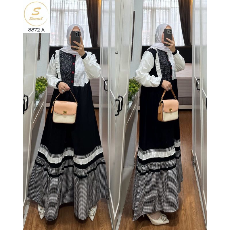 SYAINA 8872 by SEMUT | Gamis katun linen | Maxi dress motif