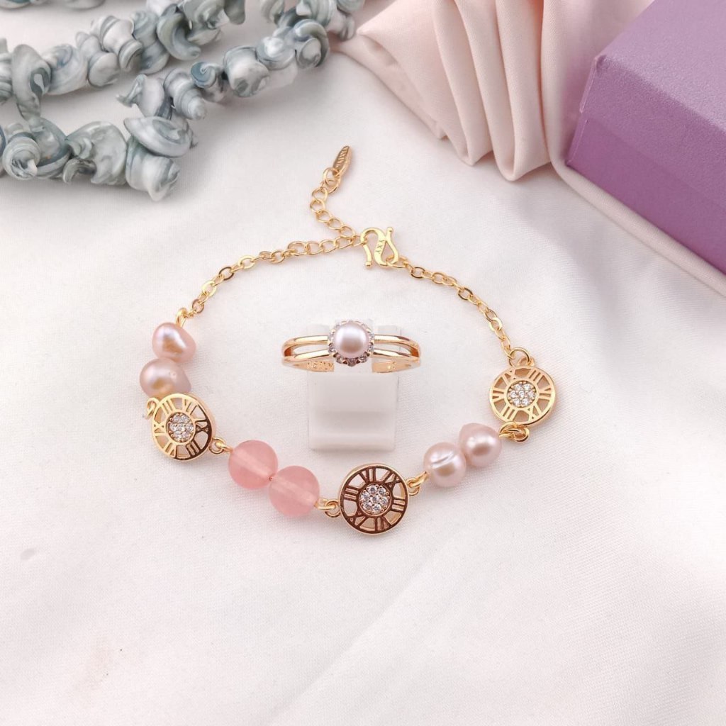 Satu Set Perhiasan Mutiara Air Tawar Asli Lombok - ST004