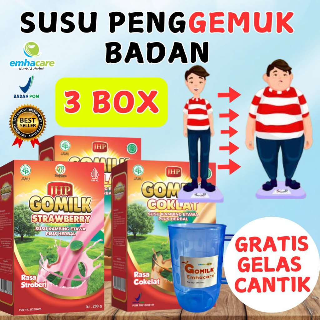 

[GRATIS GELAS CANTIK] [BISA COD] GOMILK Susu Kambing Etawa Bubuk Penggemuk Badan Plus Herbal 200gr