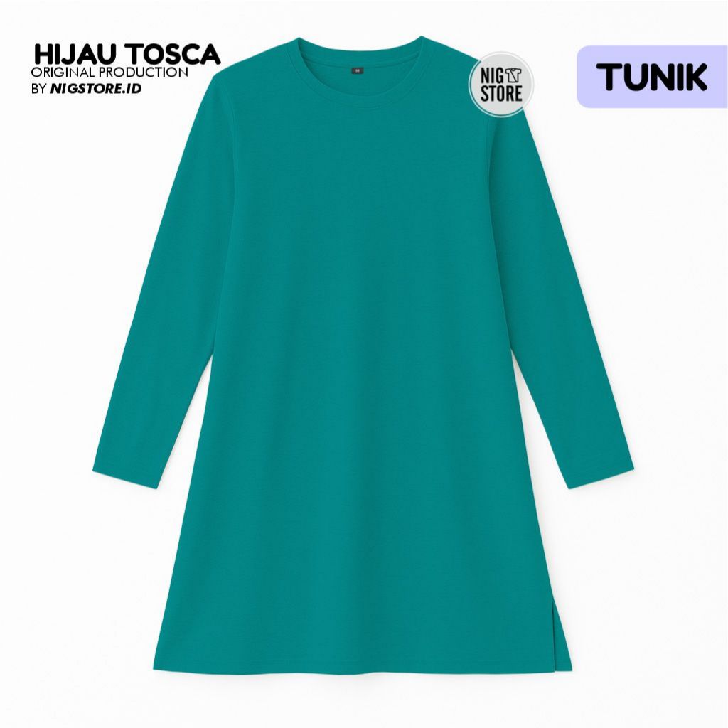 Nigstore - Kaos Tunik Polos Hijau Tosca Lengan Panjang Cotton Combed 30s - Wanita Muslim