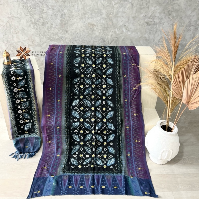 KAMEN BALI /BLONGKET JUMPUTAN TRETES HANDMADE PALEMBANG SET SELENDANG ENDEK BALI ENDEK PALEMBANG ATB