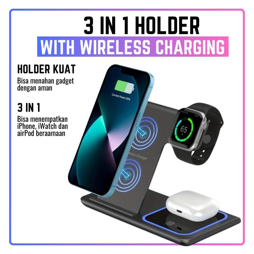 3 In 1 Wireless Charger Foldable Charging Station LED For Mobile Phone iPhone 15 14 13 12 11 Apple W