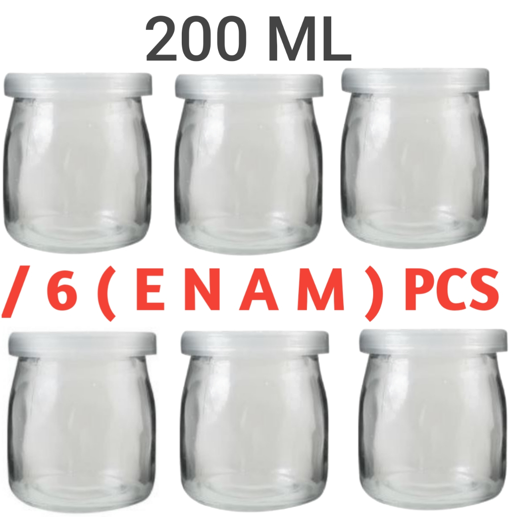 / 6 ( enam )   200ml Botol Puding Kaca TutuP / Jar Puding Kaca Bening / Jar Puding Kaca Bening / Bot