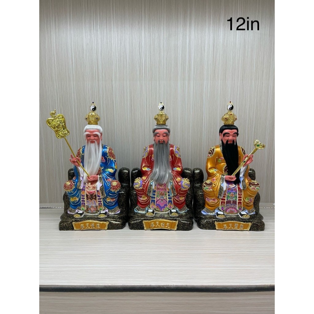 patung dewa tao San Qing / Sam Kao - kayu Taiwan - 12 inch - mahkota - mt - l25