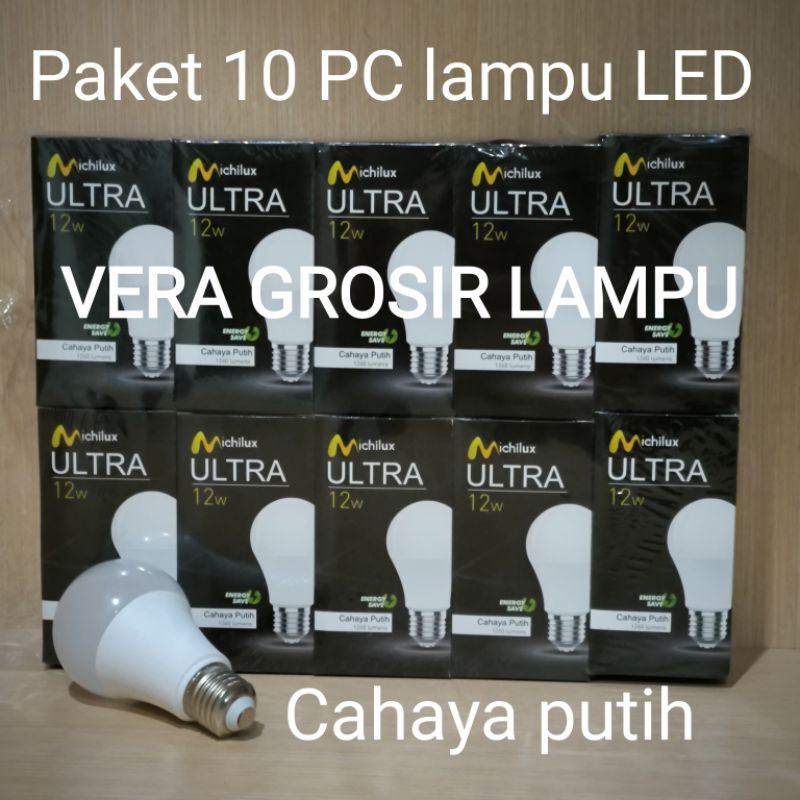 Paket 10 PC Michilux ULTRA lampu LED Bulb 12W cahaya putih 6500K E27