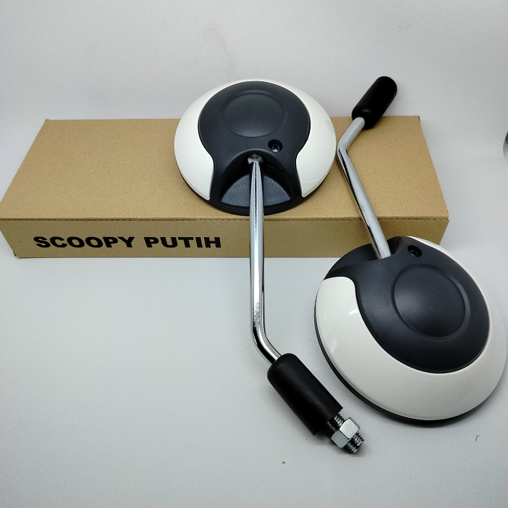 KACA SPION MODEL SCOOPY TANGKAI KIRI KANAN STANDAR MOTOR SCOOPY PUTIH (1SET) ORIGINAL STANDARD