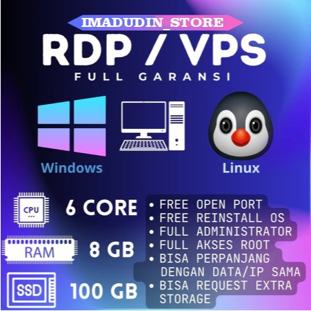RDP VPS 6 CORE 8 GB CPU 100% ANTI SUSPEND BISA UNTUNG MINING