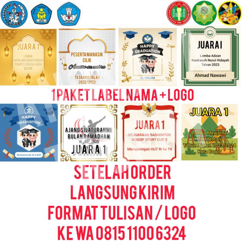 

stiker label tulisan dan logo trophy piala set isi 2 buah