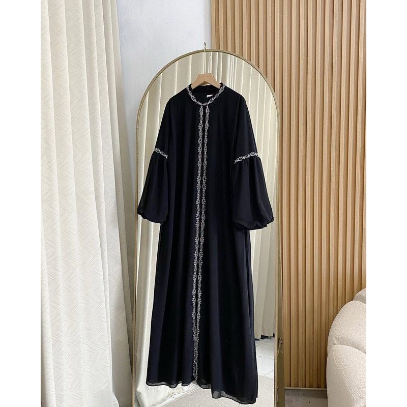 ZHM - Clothing Brand Premium Elegant Abaya Turkey Mix Embroidery Machine Warna Black Maroon