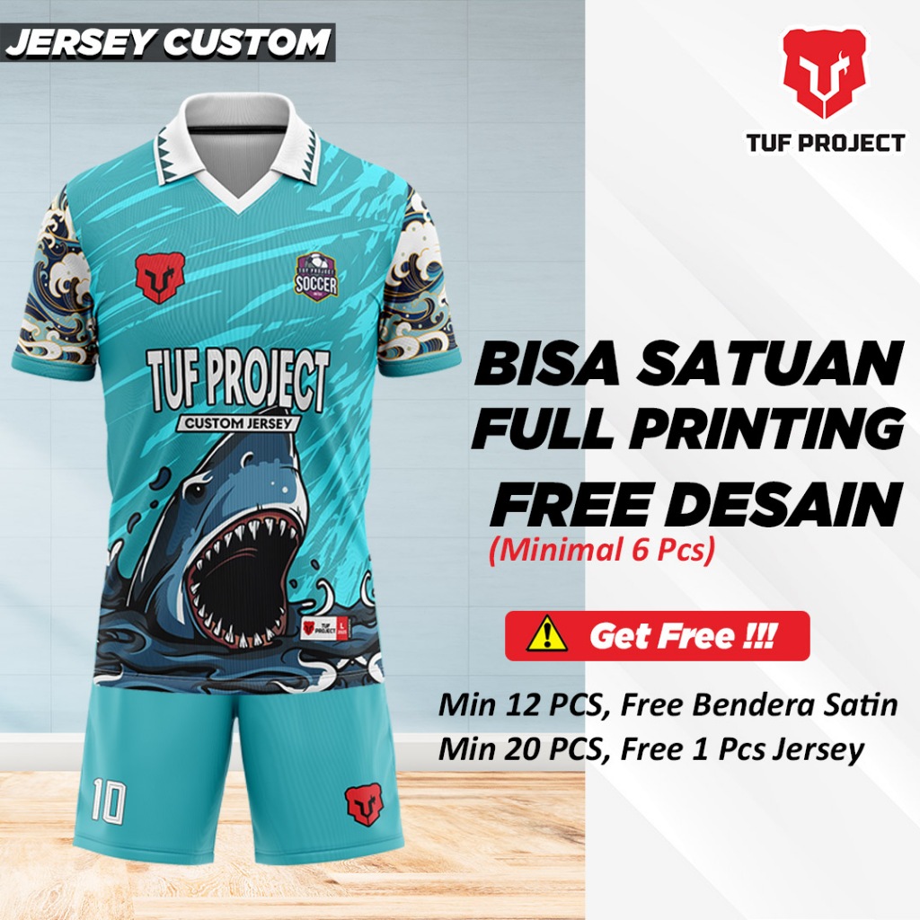 Jersey Bola Custom Nama + Logo Full Printing Baju Jersey Jarsey Jersy Jersi Futsal Putsal Kerah Berk