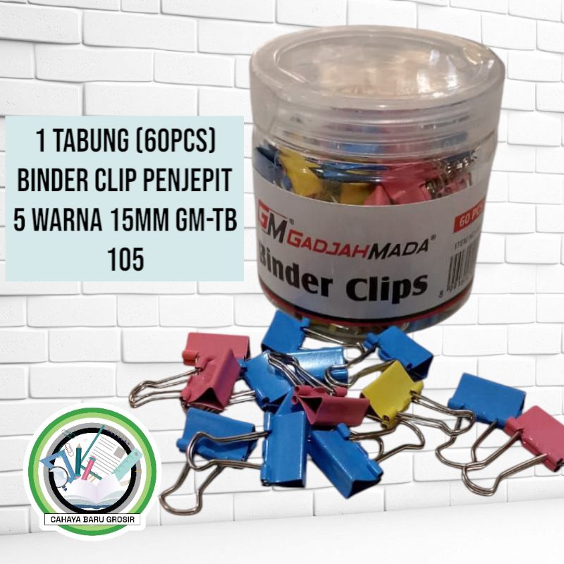 

1 tabung (60pcs) binder clip penjepit 5 warna 15mm GM-TB 105