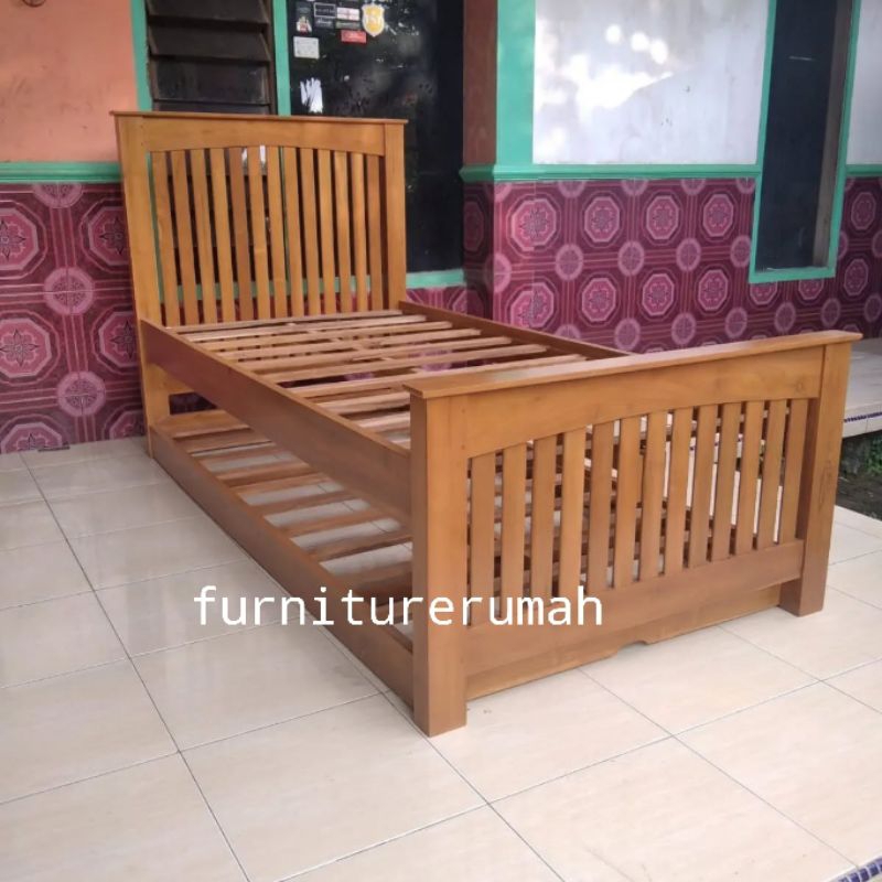 dipan tempat tidur Sorong kayu jati minimalis, tempat tidur anak Sorong kayu jati minimalis