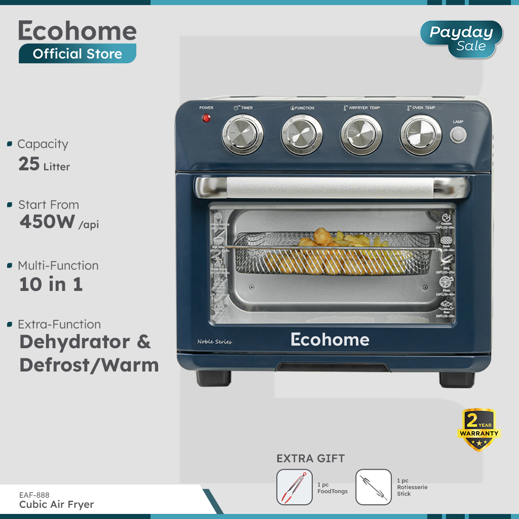 ECOHOME Cubic Air Fryer EAF888 10 in 1 Function 25L Air Fryer & Oven | Defrost Warm & Dehydrator