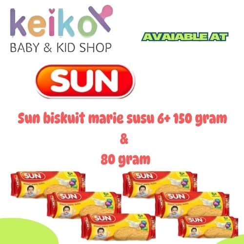 

Sun biskuit marie susu 6+ 150 gram & 80 gram