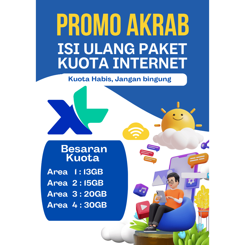 Paket Internet Akrab XL paling murah 13GB (Nasional) + Kuota Lokal s/d 17GB, 1bulan