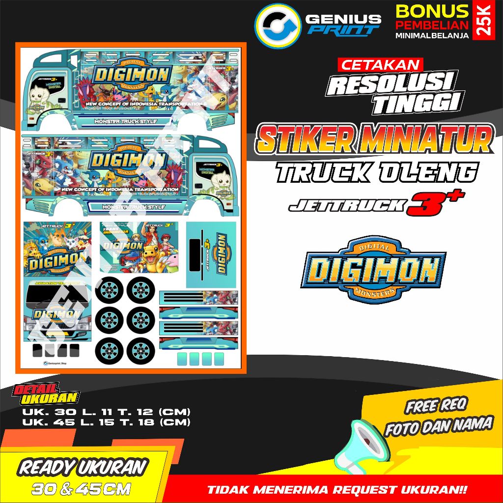 Stiker A3 Miniatur Truk Oleng Motif Animasi Kartun / Games #2 Uk. 30 dan 45cm