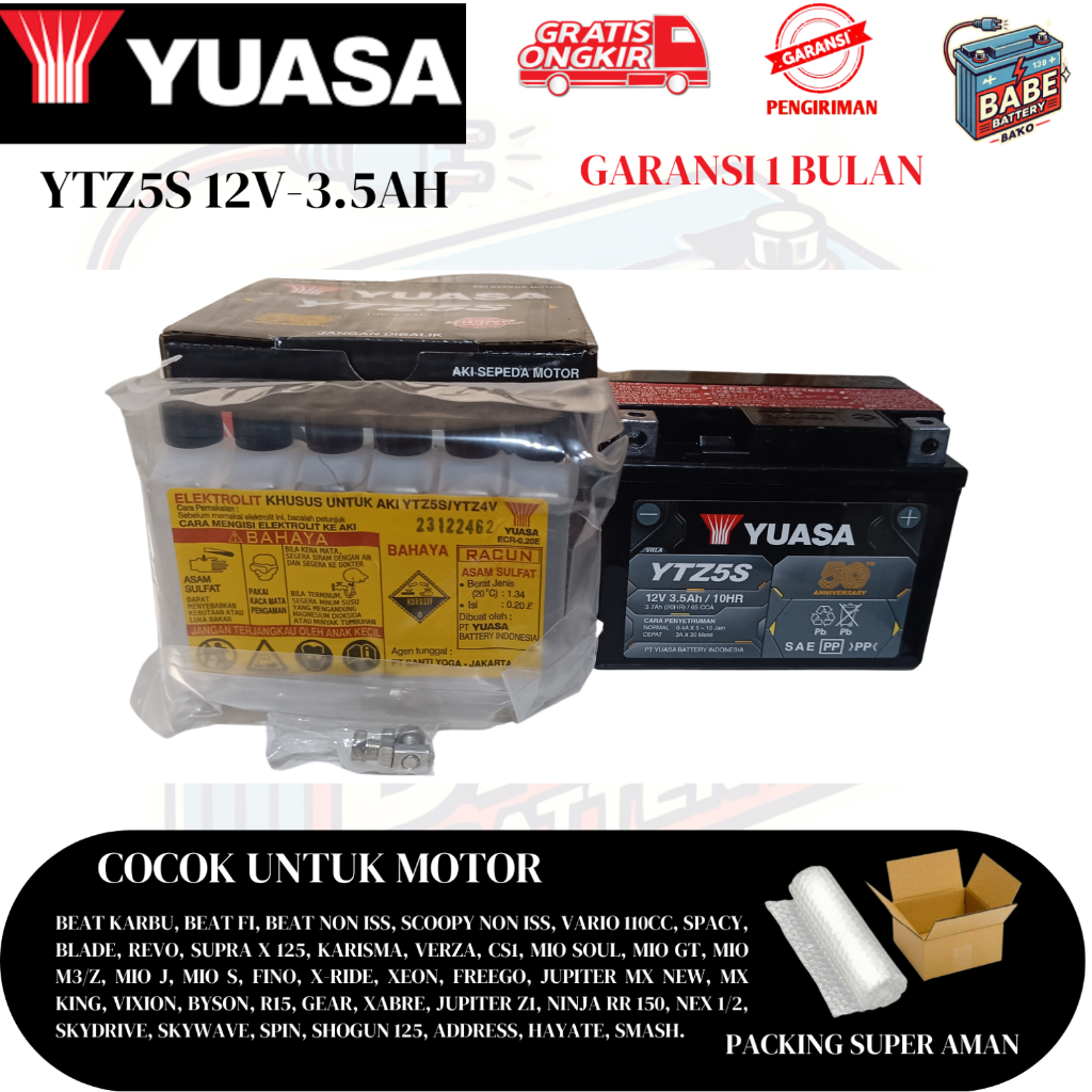 Aki Motor Beat Karbu, Beat Fi Non Iss, Scoopy karbu, Scoopy Fi Non Iss, Vario Techno 110 Yuasa YTZ5S