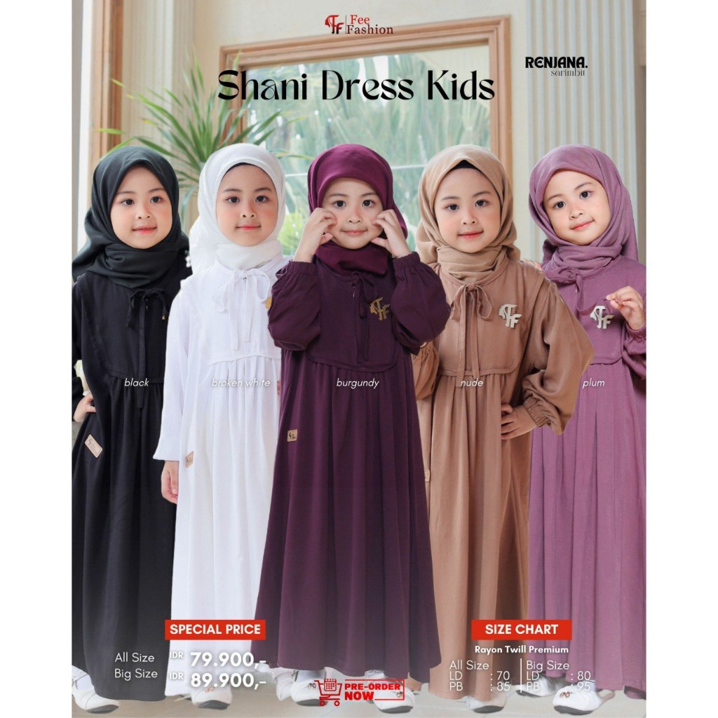Fee Fashion Renjana Shani Dress Kids Gamis Rayon Premium Anak