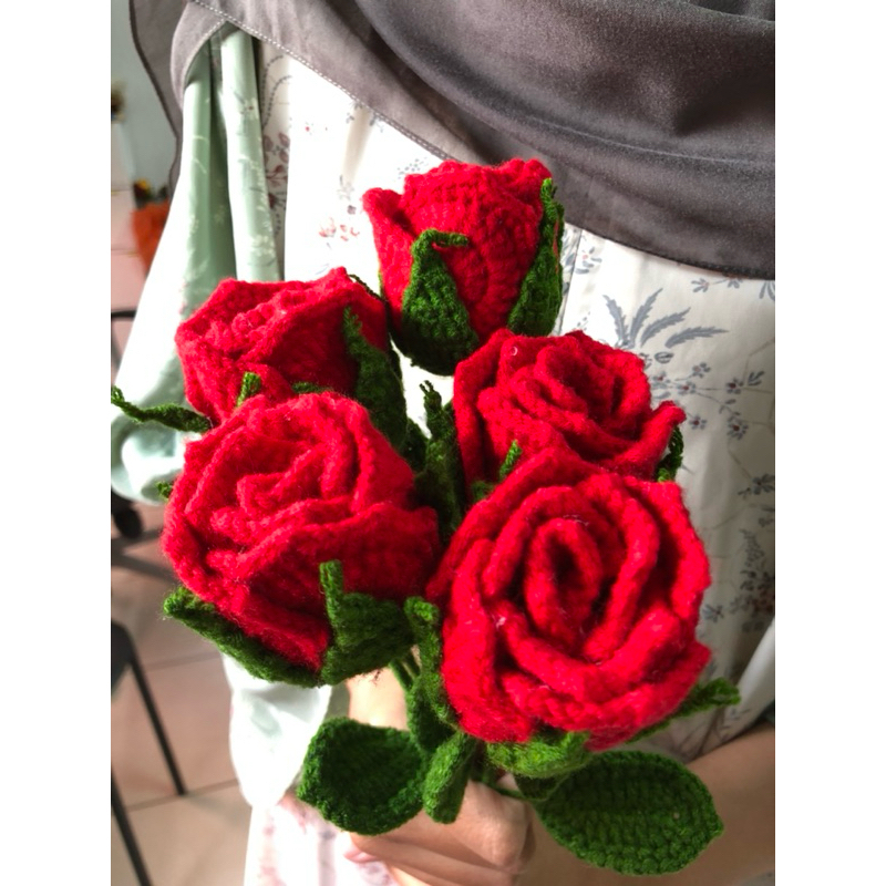 Small Thai Rose | Karangan Bunga Rajut | Karangan Bunga Buket | Bunga rajut Mini | Bunga Rajut Pot|