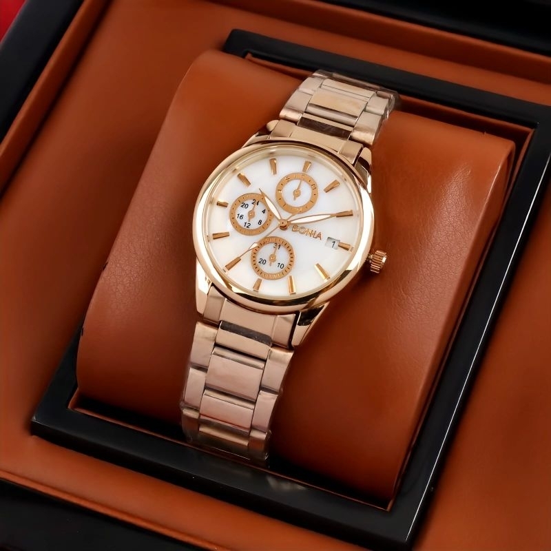 jam tangan wanita Bonia rantai chrono off tanggal aktif duameter lingkar 3.2cm +box +buku +paper bag