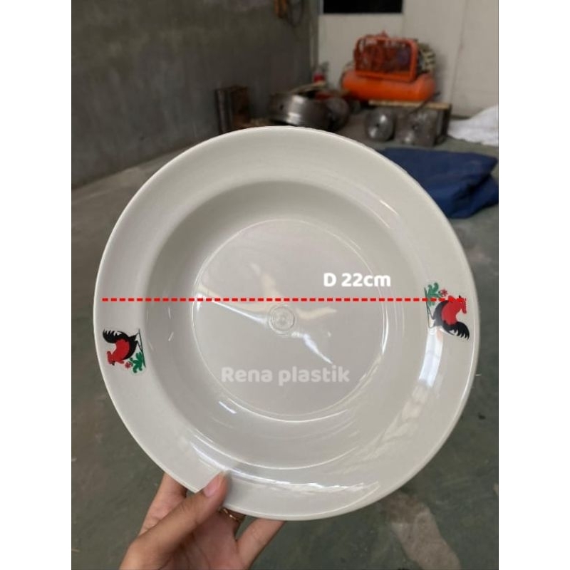 (12pcs) Piring plastik putih ayam jago/Piring plastik coklat ayam jago/Piring makan plastik/Piring p
