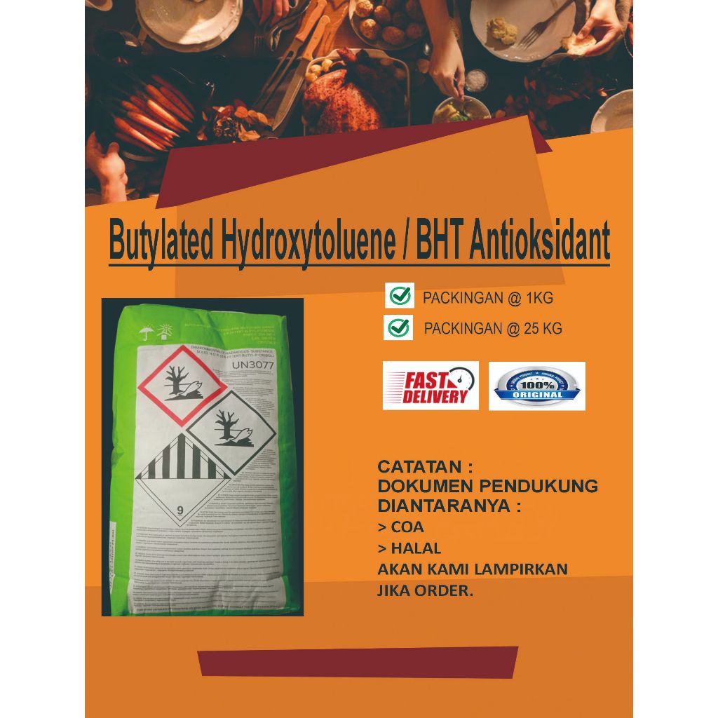 

BHT E-OX/BHT/ANTIOKSIDAN CRSYTAL/BHT Antioksidant/Butylated Hydroxytoluene UKURAN @ 1KG DAN @ 25 KG BERSERTIFIKAT HALAL