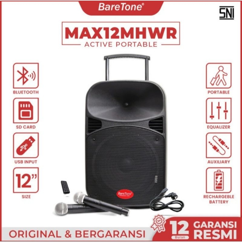 MHWR 12 BARETONE SPEKER KARAOKE BLUETOOTH , SPEKER KARAOKE PORTABEL 12 INCH