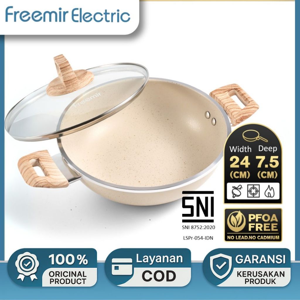 TERMURAH freemir Wajan Anti Lengket 24 cm Kedalaman 7.5 cm Tutup Granit Anti Lengket Wajan