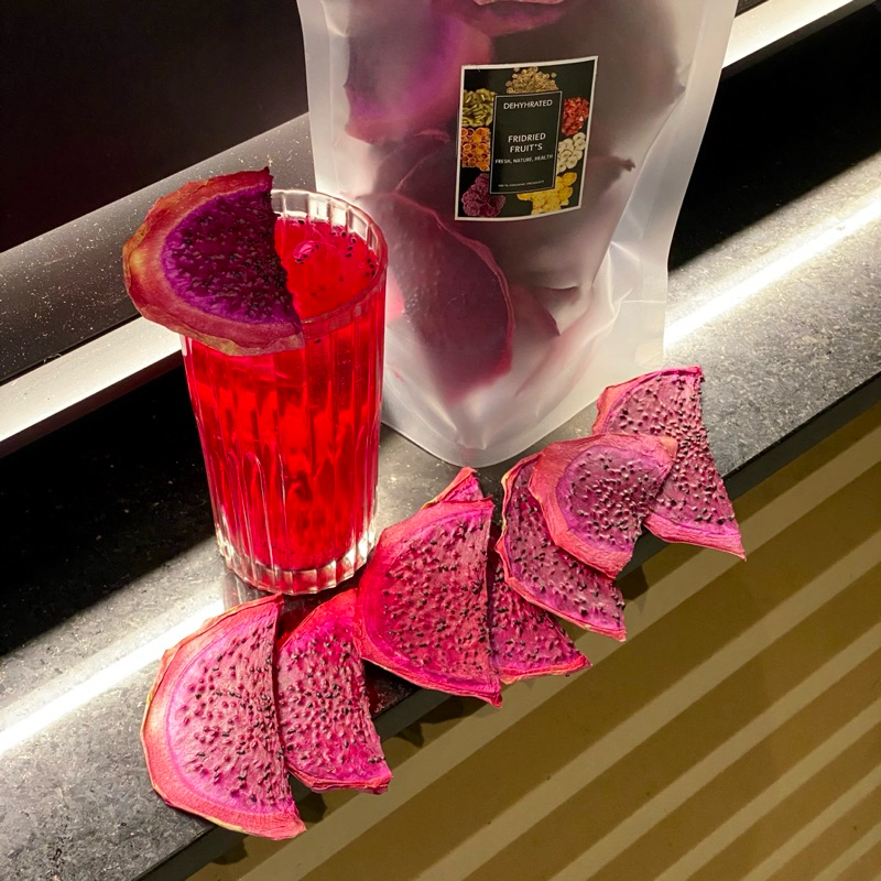 

Buah Naga Kering Dried Dragon 100 gram Dried Dragon slice Buah Naga Merah Kering Infuse Water Dried Dragon Fruit Garnish Mocktail