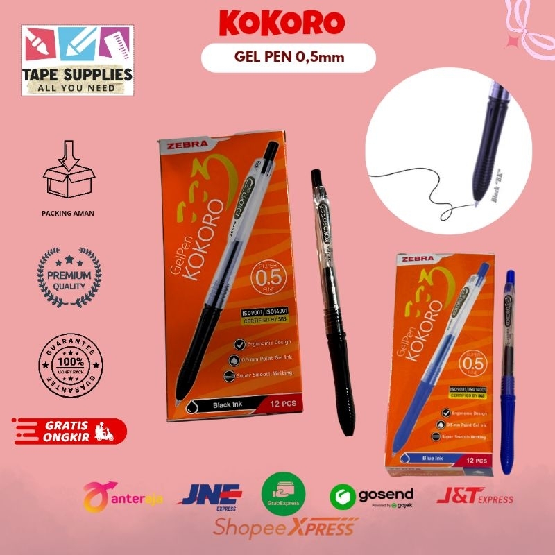 

Pulpen Gel KOKORO ZEBRA 0.5mm Hitam/Biru (1 Pak/12 Pcs) CV4